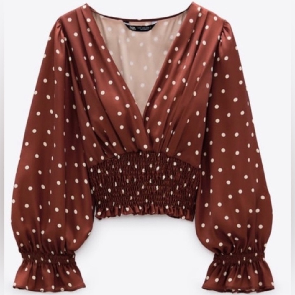 Zara cropped polka dot maroon blouse